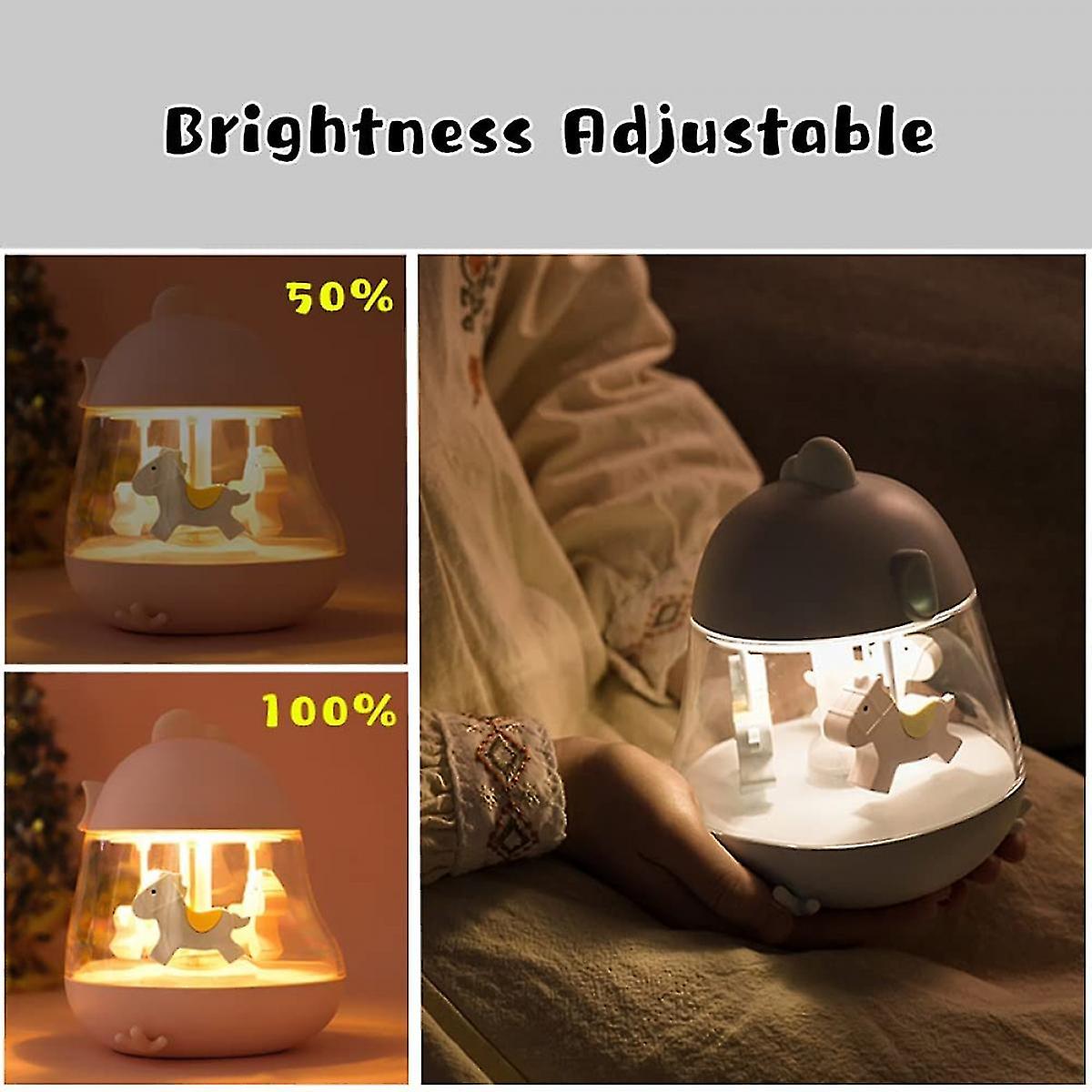 Carousel Music Box Night Light For Kids， Cute Baby Toddler Nursery Bedroom Decor Lamp， Usb Rechargeable and Dimmable and Portable and Timer，christmas Gifts