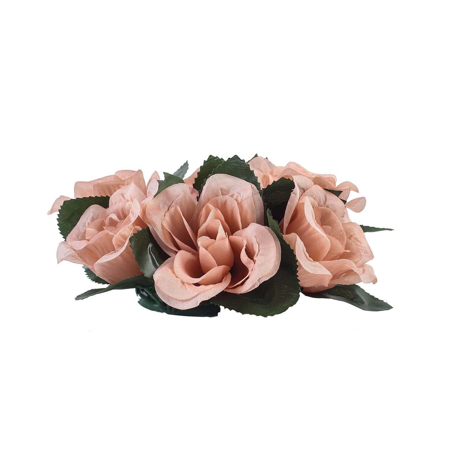 4 Pack Dusty Rose Artificial Silk Rose Flower Candle Ring Wreaths 3