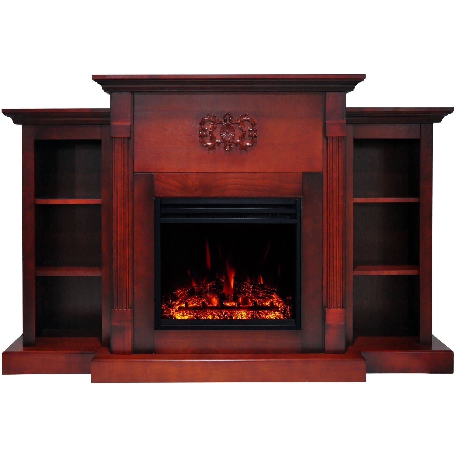 Hanover Glenwood Electric Fireplace Heater with 59-In. White TV Stand, Deep Log Display, Multi-color Flames, and Remote