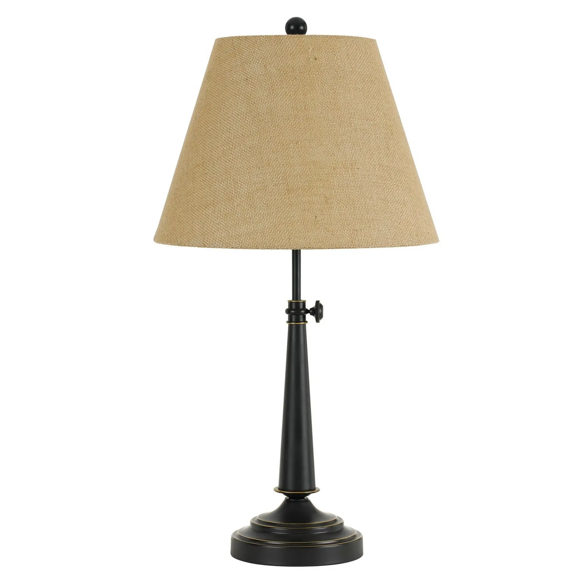 25 Inch Tapered Fabric Adjustable Table Lamp， Pedestal Base， Beige， Black