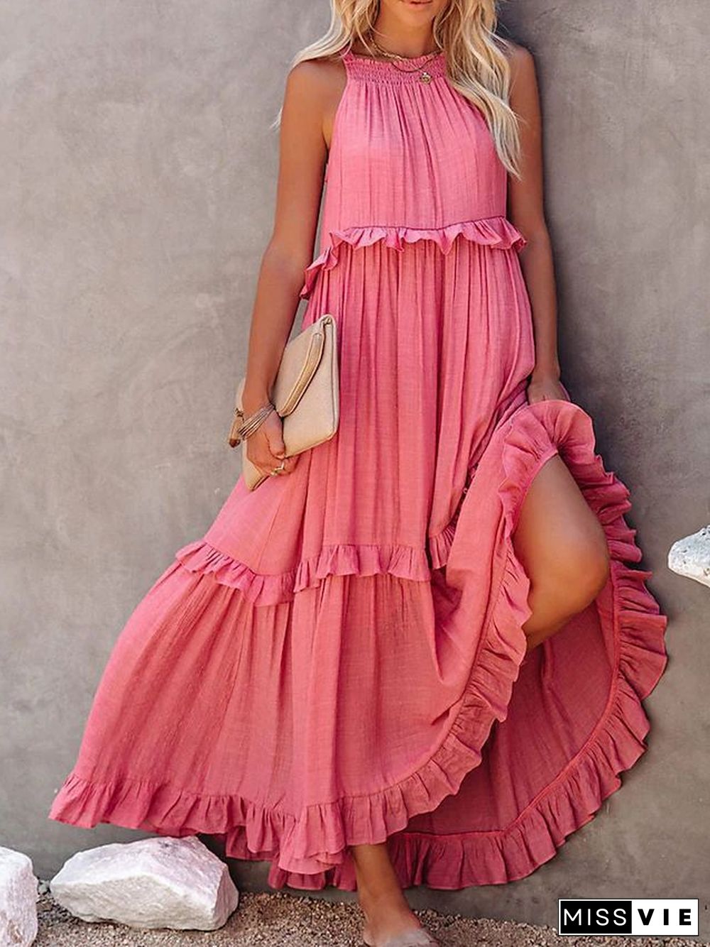 Long Ruffled With Swing Beach Maxi Dress