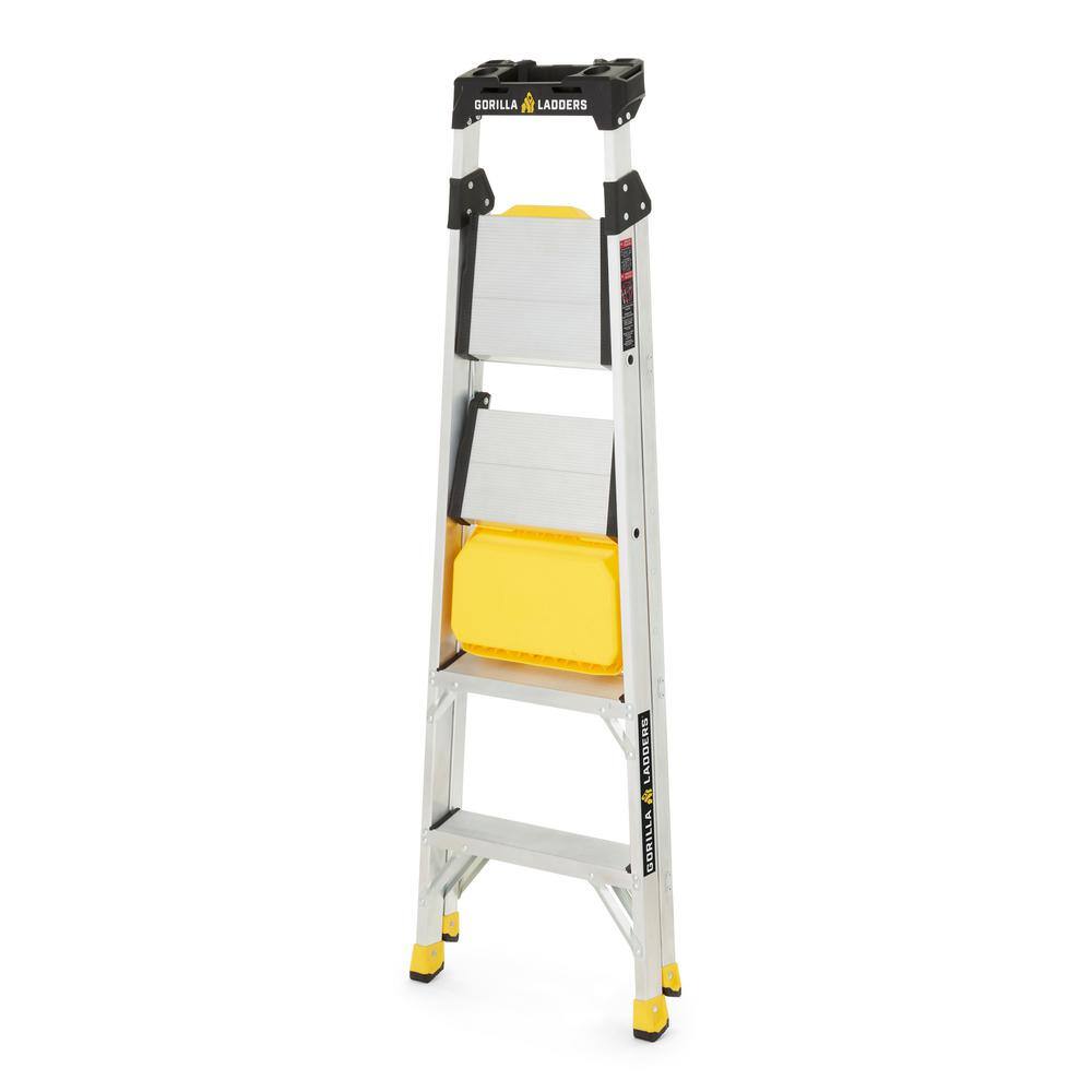 Gorilla Ladders 5.5 ft. Aluminum Dual Platform Heavy-Duty Ladder with Project Bucket(10 ft. Reach) 300 lb. Capacity Type IA Duty Rating GLX-5B