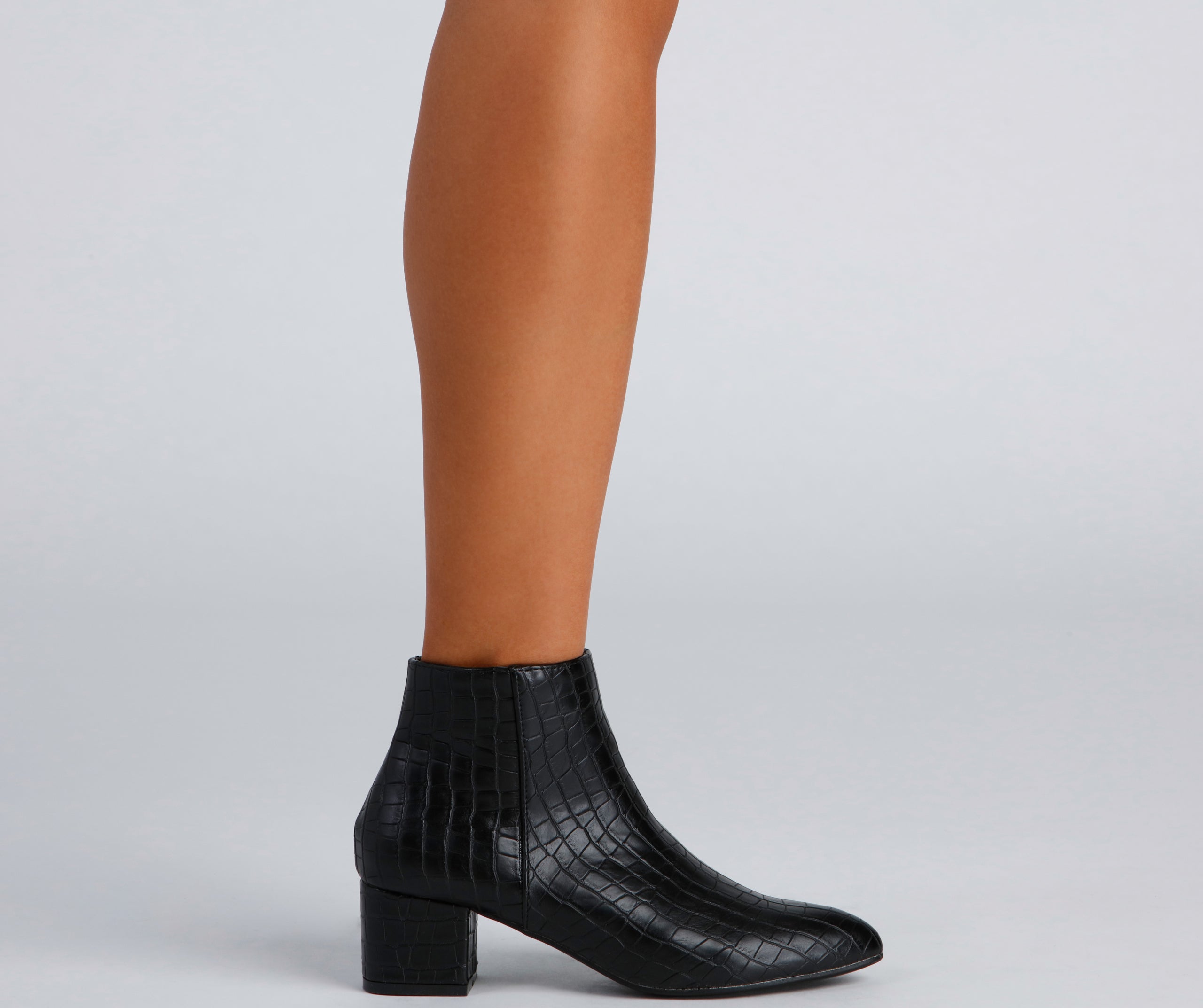 Chic Croc-Embossed Faux Leather Booties