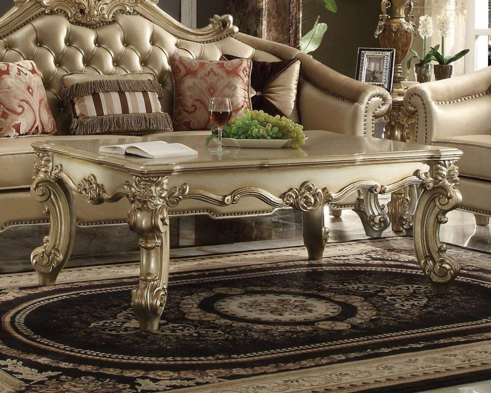 Elegant Coffee Table  Oversized Legs With Rectangular Top  Gold Patina  ampBone   Contemporary   Coffee Table Sets   by Decorn  Houzz