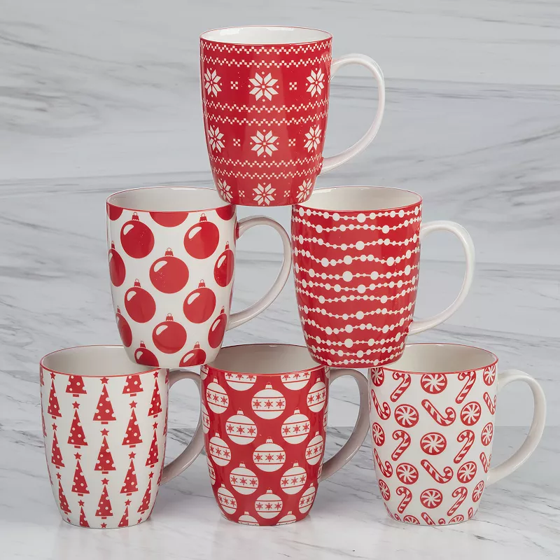 Certified International Set of 6 Peppermint Candy Mugs