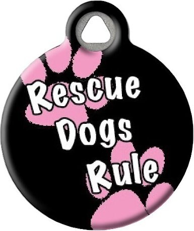 Dog Tag Art Rescue Dogs Rule Pink Personalized Dog ID Tag