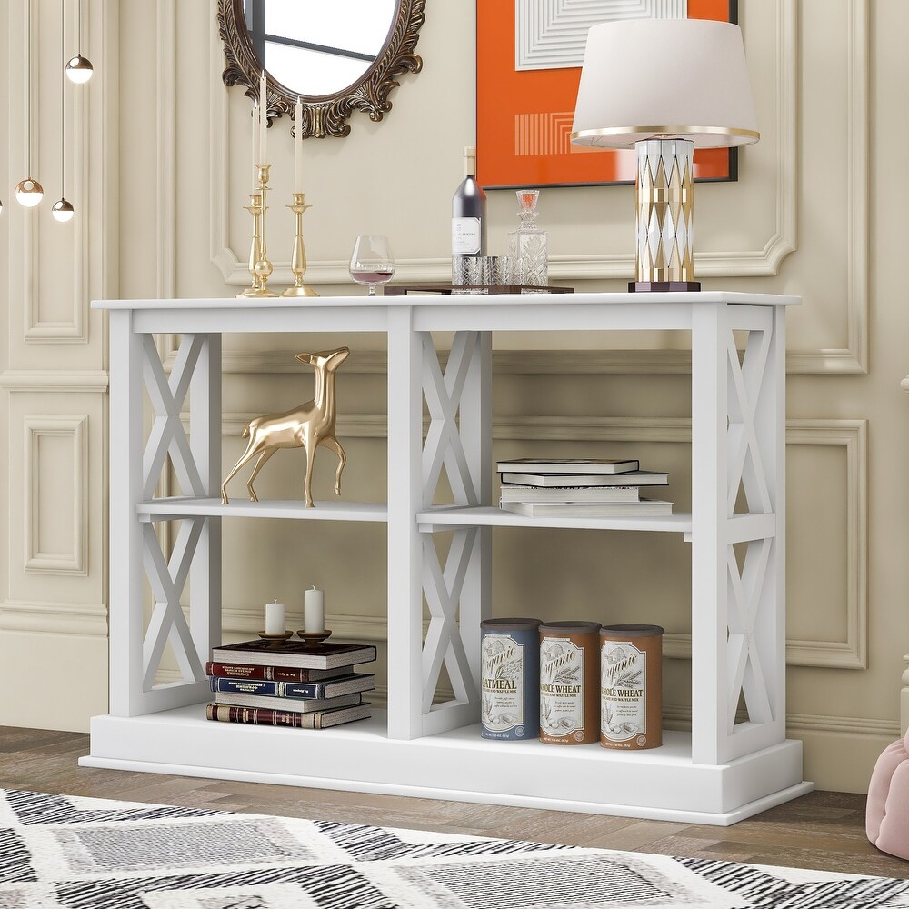 Rustic Console Table Wood Side Table with 3 Tier Storage Shelves