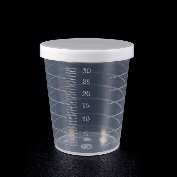 2pcs Kitchen Laboratory 30mL Clear Plastic Graduated Measuring Cup w Cap - 30mL 2 pcs