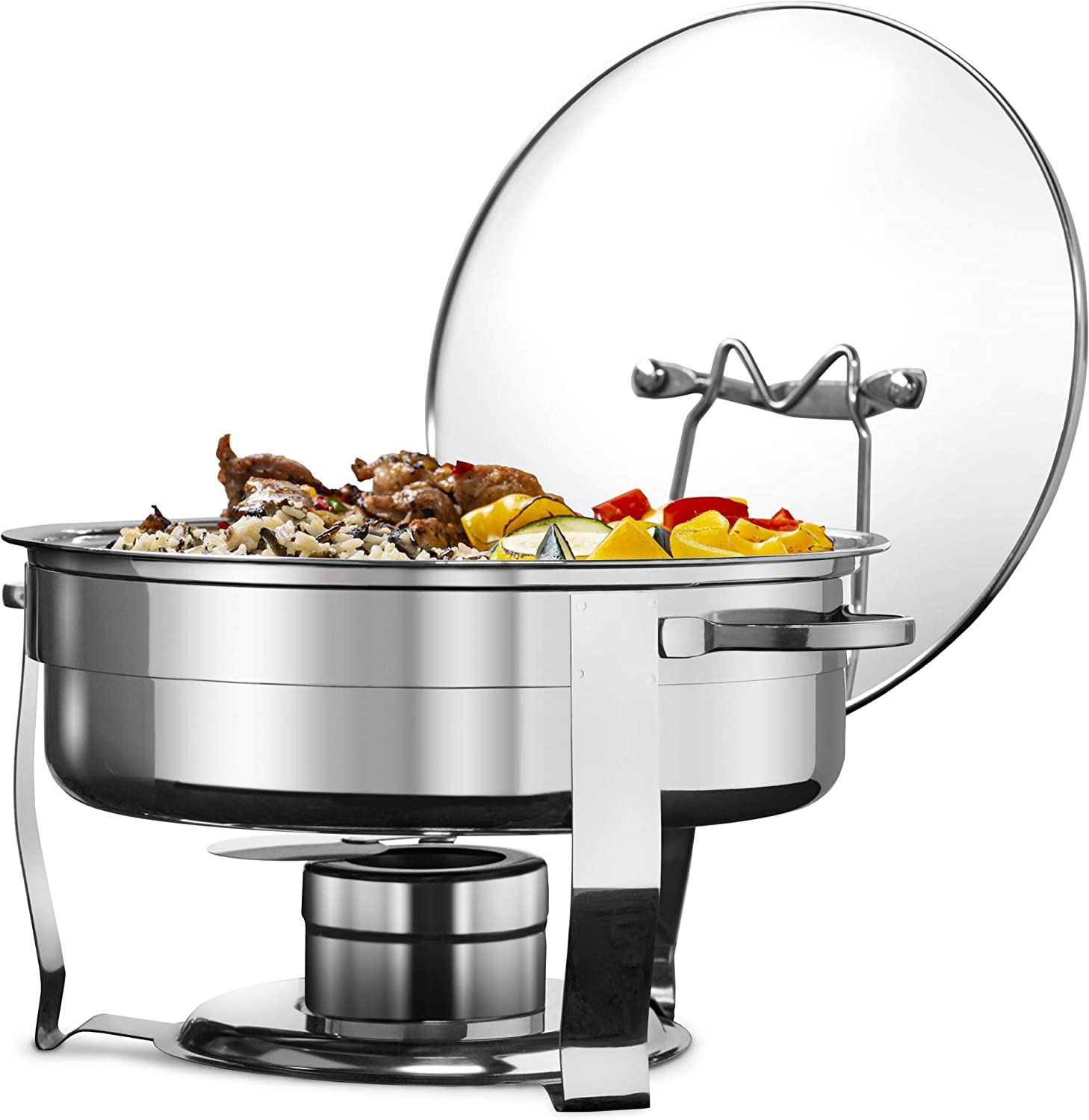 Kook Stainless Steel Chafing Dish with Glass Lid and Rack， Silver， 4.5 Qt