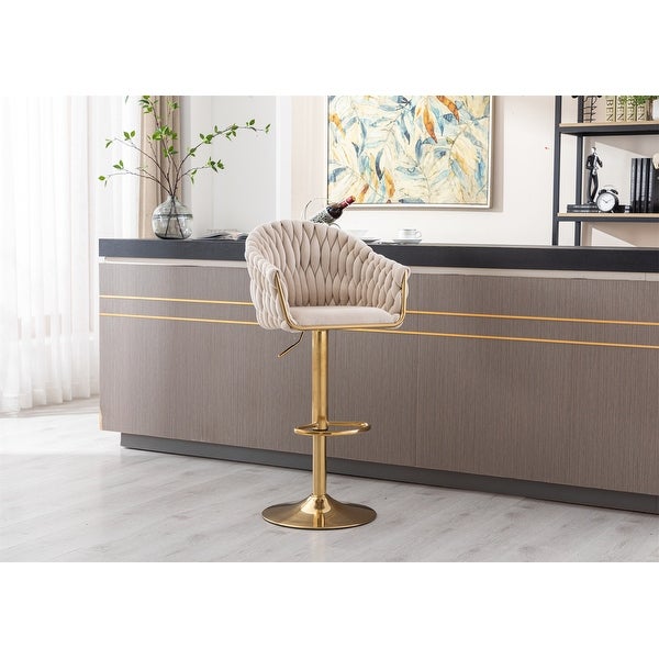 Fabric Adjustable Height Swivel Bar Stools with Golden Footrest