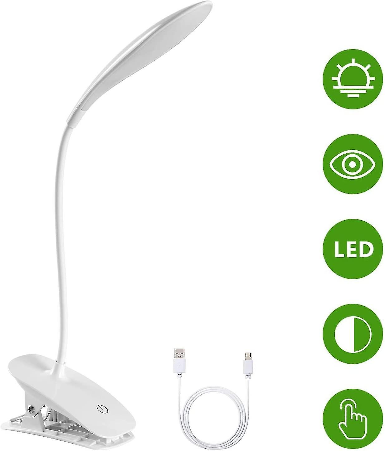 Led Desk Lamp， Usb Rechargeable Clip-on Reading Lamp， 3 Adjustable Color Temperatures And Brightness For Bed， Child， Reading