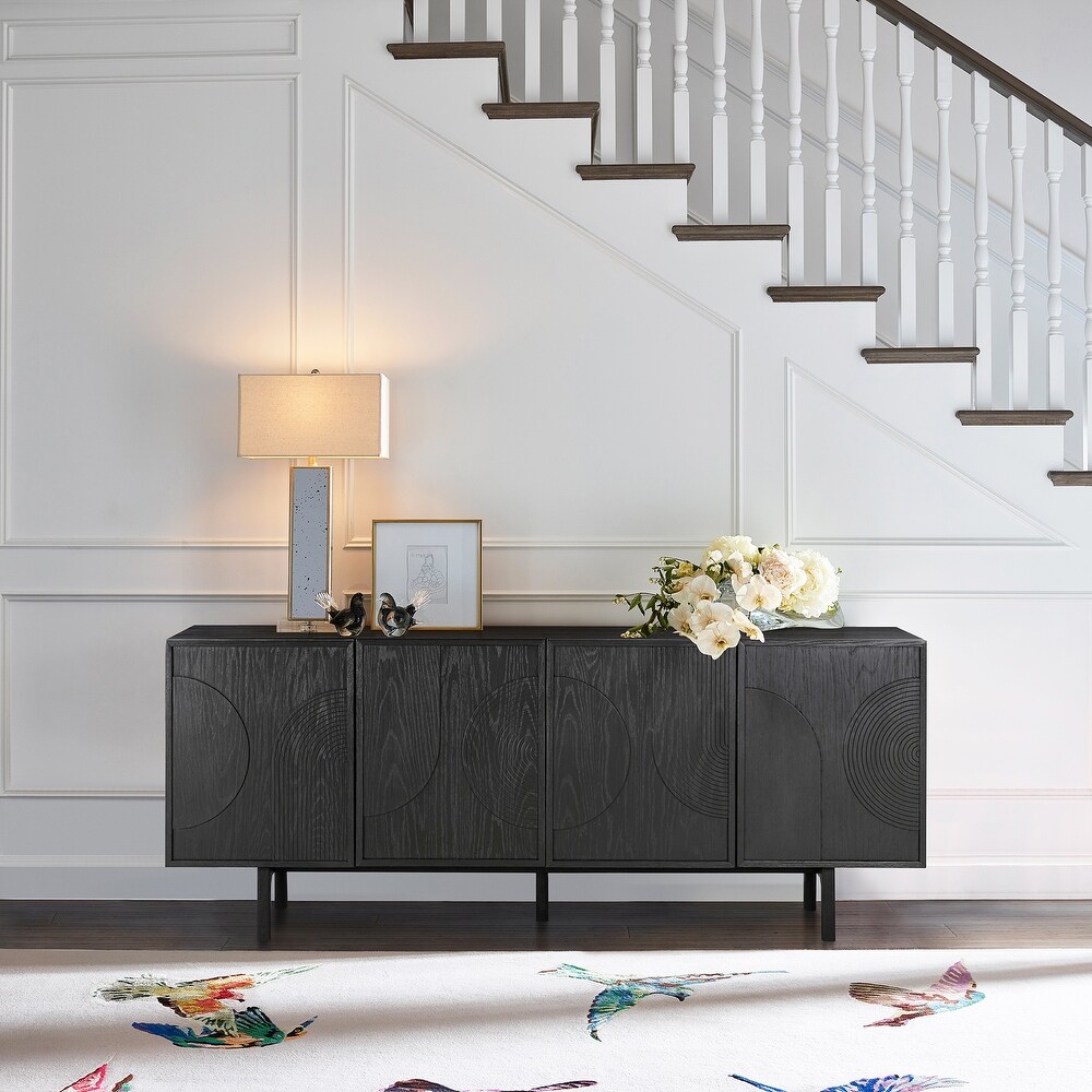 Holland Modern Black Oak 4 Door Sideboard Buffet