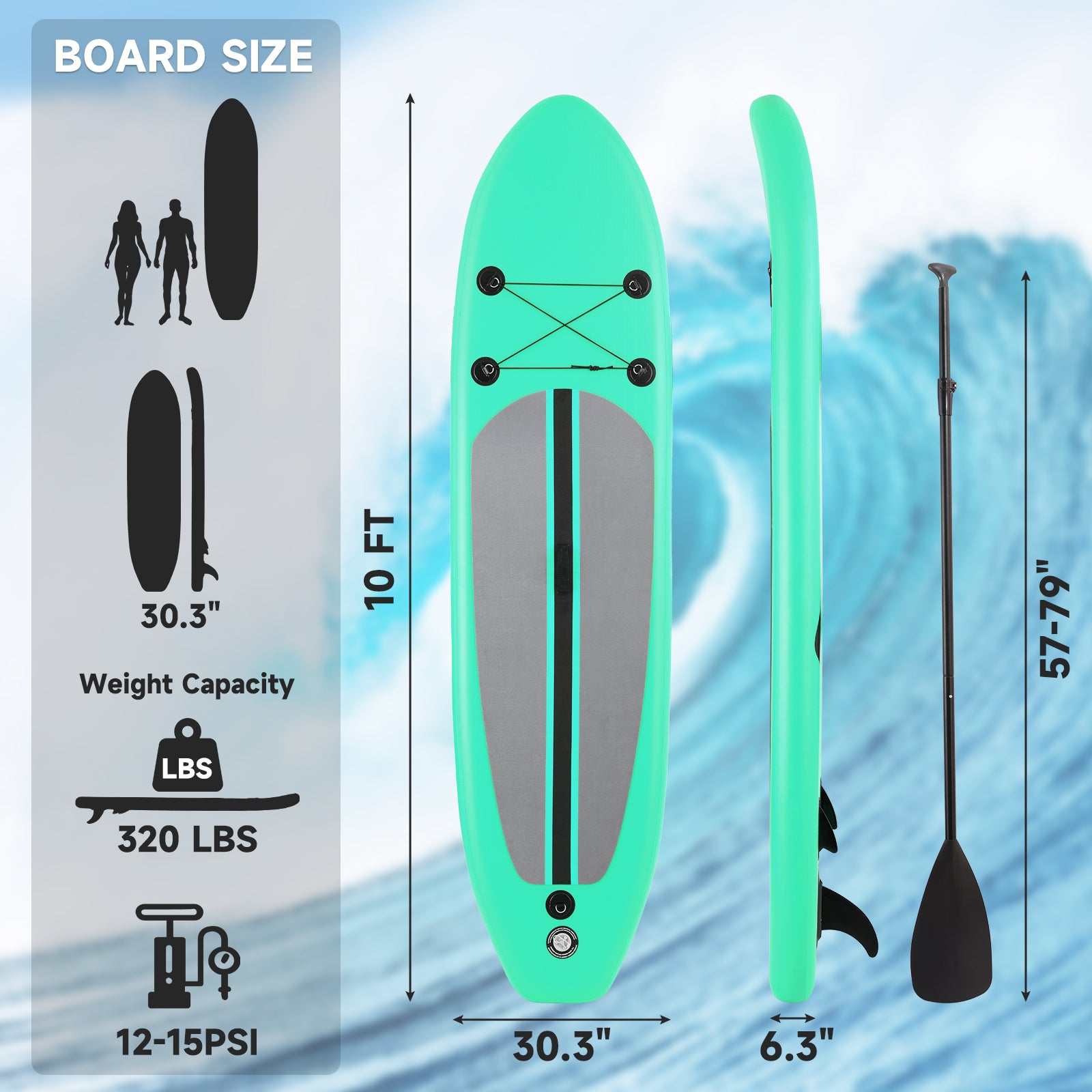 10FT Inflatable Paddleboard with Double Action Pump,  Adjustable Paddle, SUP Accessories and Carry Bag