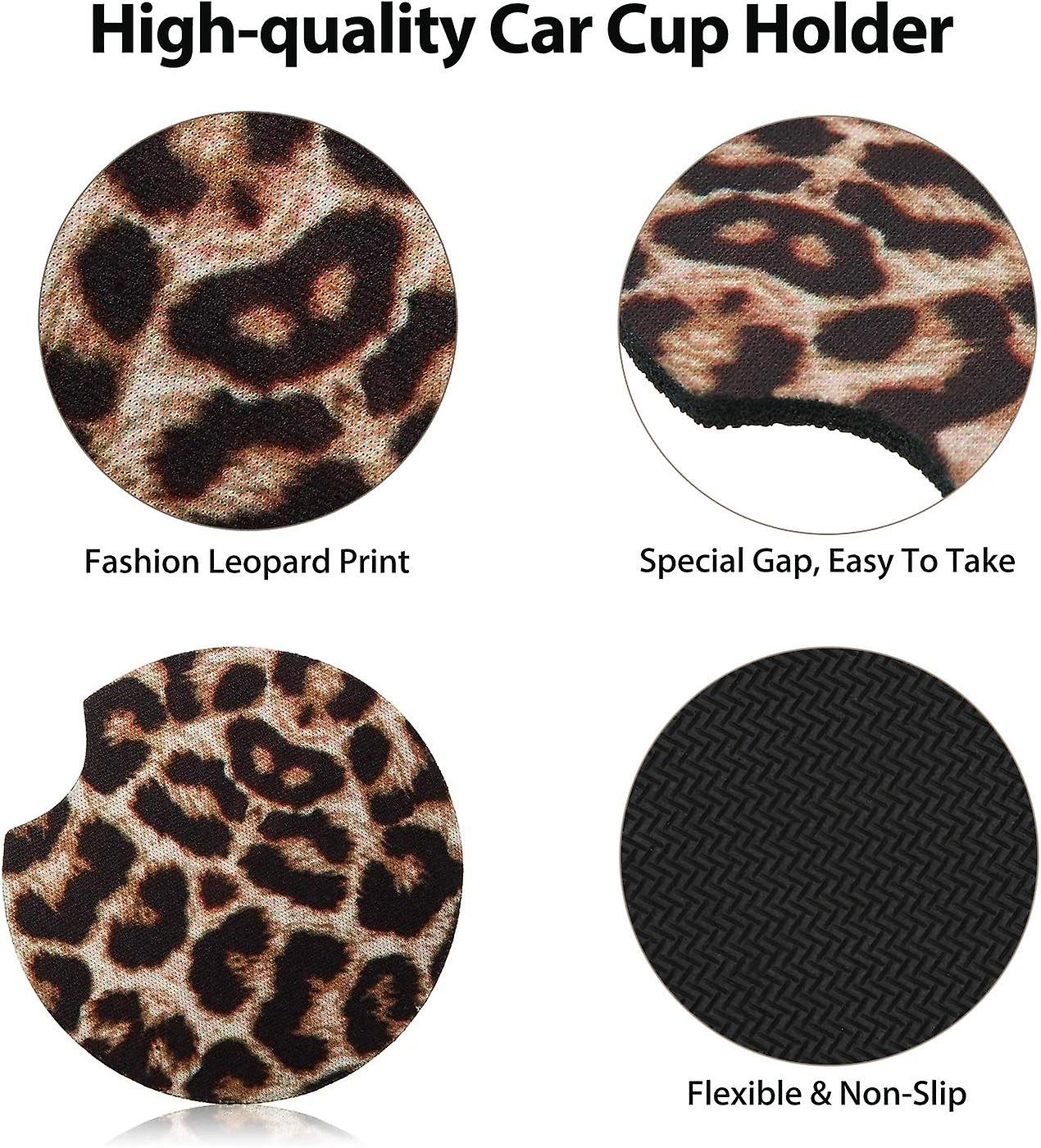 2.56 Inch Leopard Car Coasters For Drinks Women Neoprene Cup Coaster Absorbent Rubber Car Cup Pad Mat Car Accessories For Car Living Room Kitchen Offi