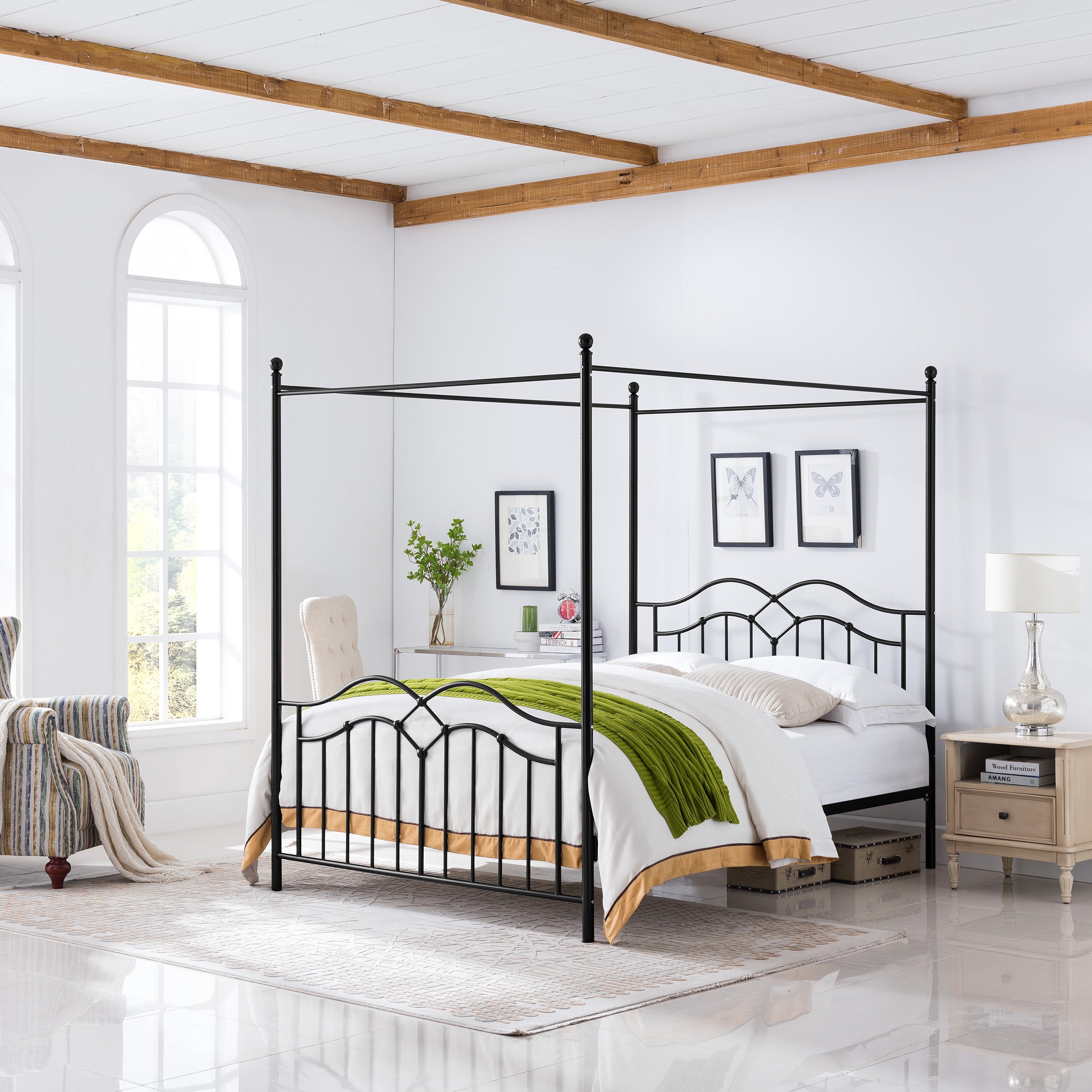 Simona Traditional Iron Canopy Queen Bed Frame