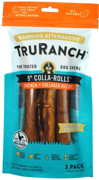 TruRanch 9-in Collagen Roll Long Lasting Chicken Flavored Hard Chew Dog Treats， 3 count