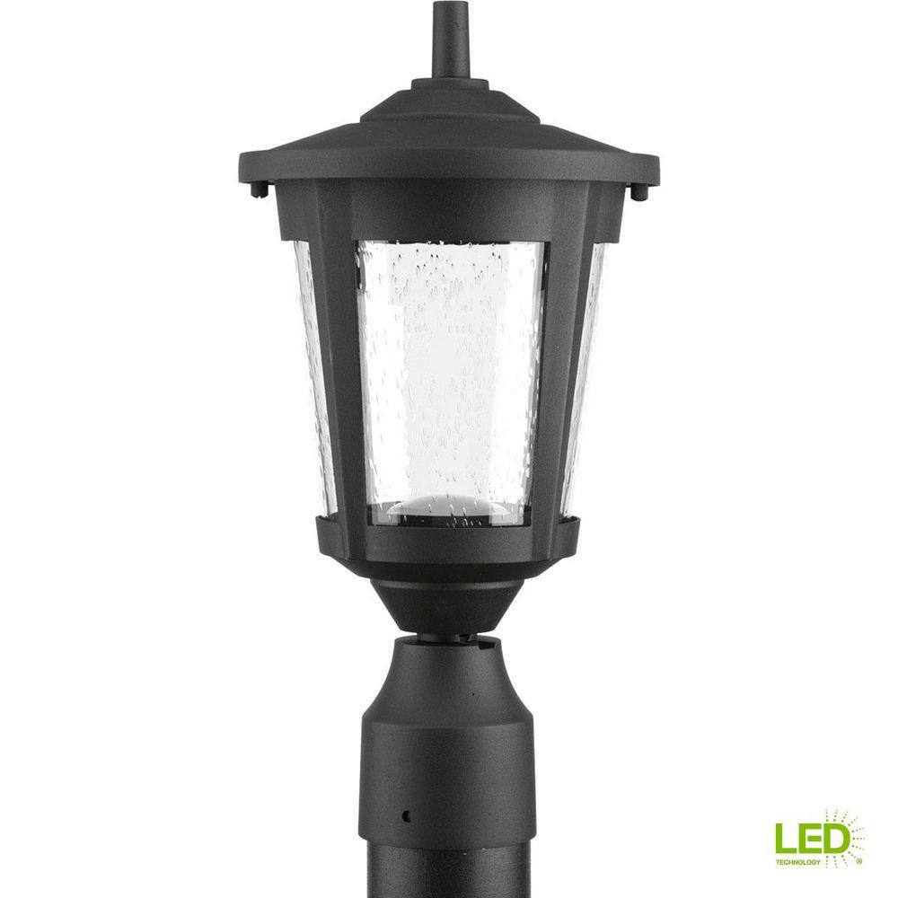 Progress Lighting East Haven LED Collection 1-Light Textured Black Clear Seeded Glass Transitional Outdoor Post Lantern Light P6430-3130K9