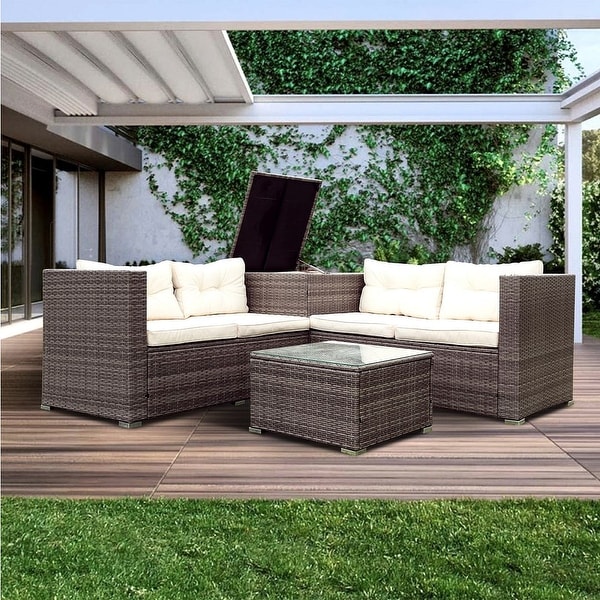 4Piece Outdoor Patio Rattan Wicker Furniture Set with Comfortable Cushions