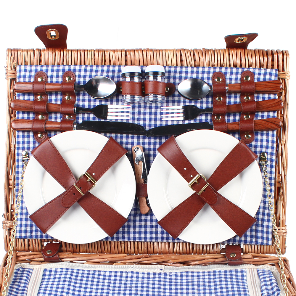 Miumaeov Wicker Picnic Basket Sets for 4 Persons with Insulation Layer Portable Brown