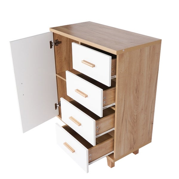 Dresser Bedroom Storage Drawer Organizer Closet Hallway Storage Cabinet with 1 Door 4 Drawers， Wood Dresser Chest - - 36089864