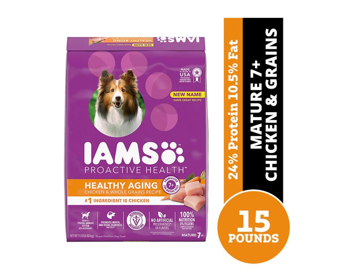 Iams ProActive Health Healthy Aging Chicken  Whole Grains Recipe Senior Dry Dog Food， 15 lb. Bag