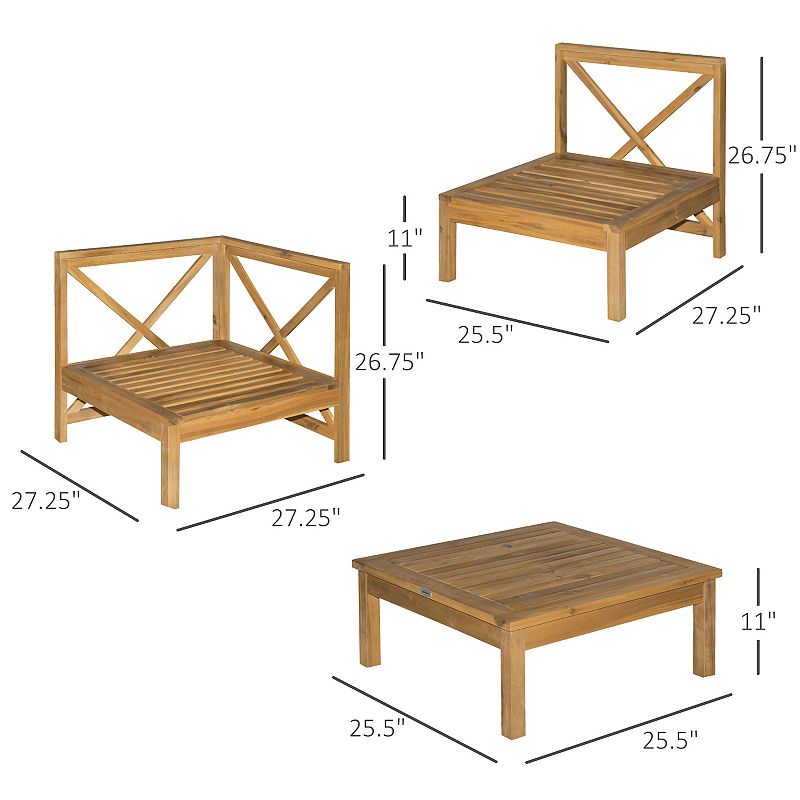 Outsunny 6 Pieces Patio Furniture Set with 4 Thick Cushions， Acacia Wood Outdoor Furniture Sectional Conversation Modular Sofa with Back Pillows for Garden， Backyard， Cream White