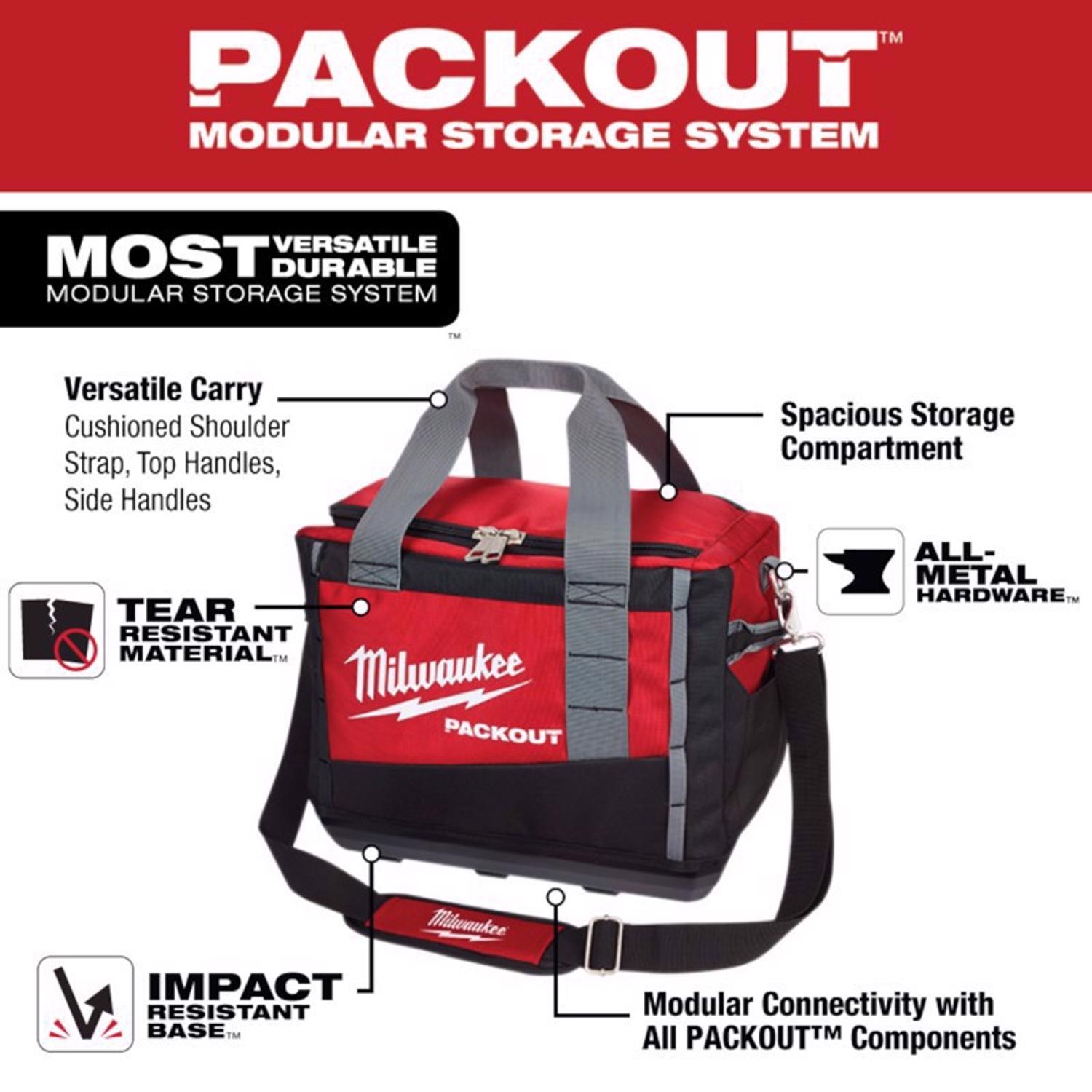 MW PACKOUT 9.6 in. W X 12.2 in. H Ballistic Nylon Tool Bag 3 pocket Black/Red 1 pc