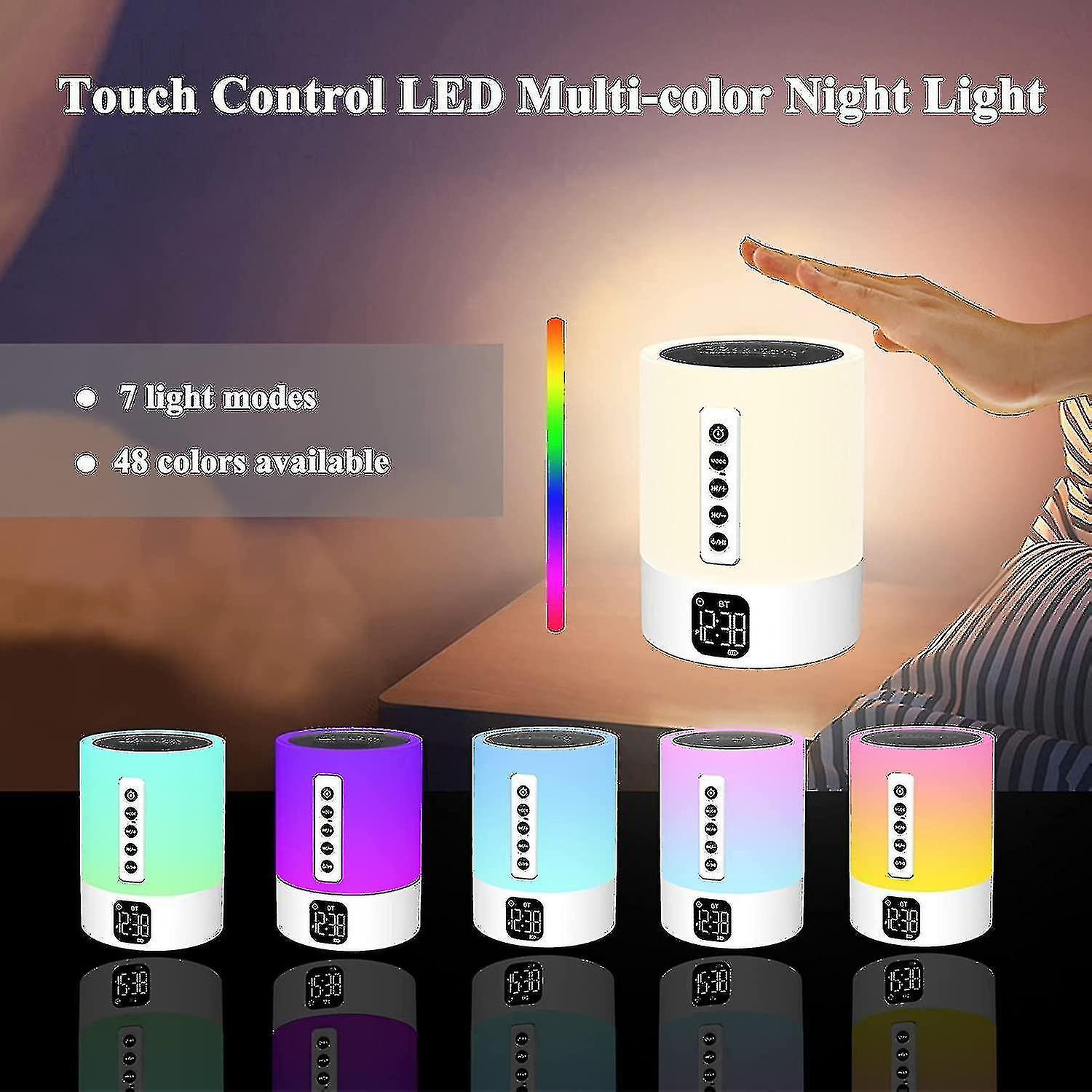 Alarm Clock Bluetooth Speaker Night Light Bluetooth Speaker，touch Sensor Bedside Lamp，dimmable Warm  Changing  Music Player For Kids，bedroom，camping