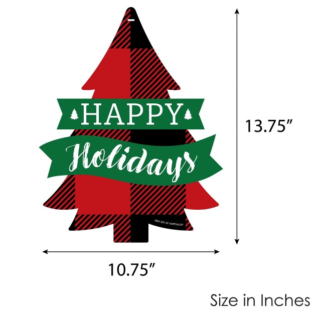 Big Dot Of Happiness Holiday Plaid Trees Hanging Porch Buffalo Plaid Christmas Party Outdoor Decorations Front Door Decor 1 Piece Sign