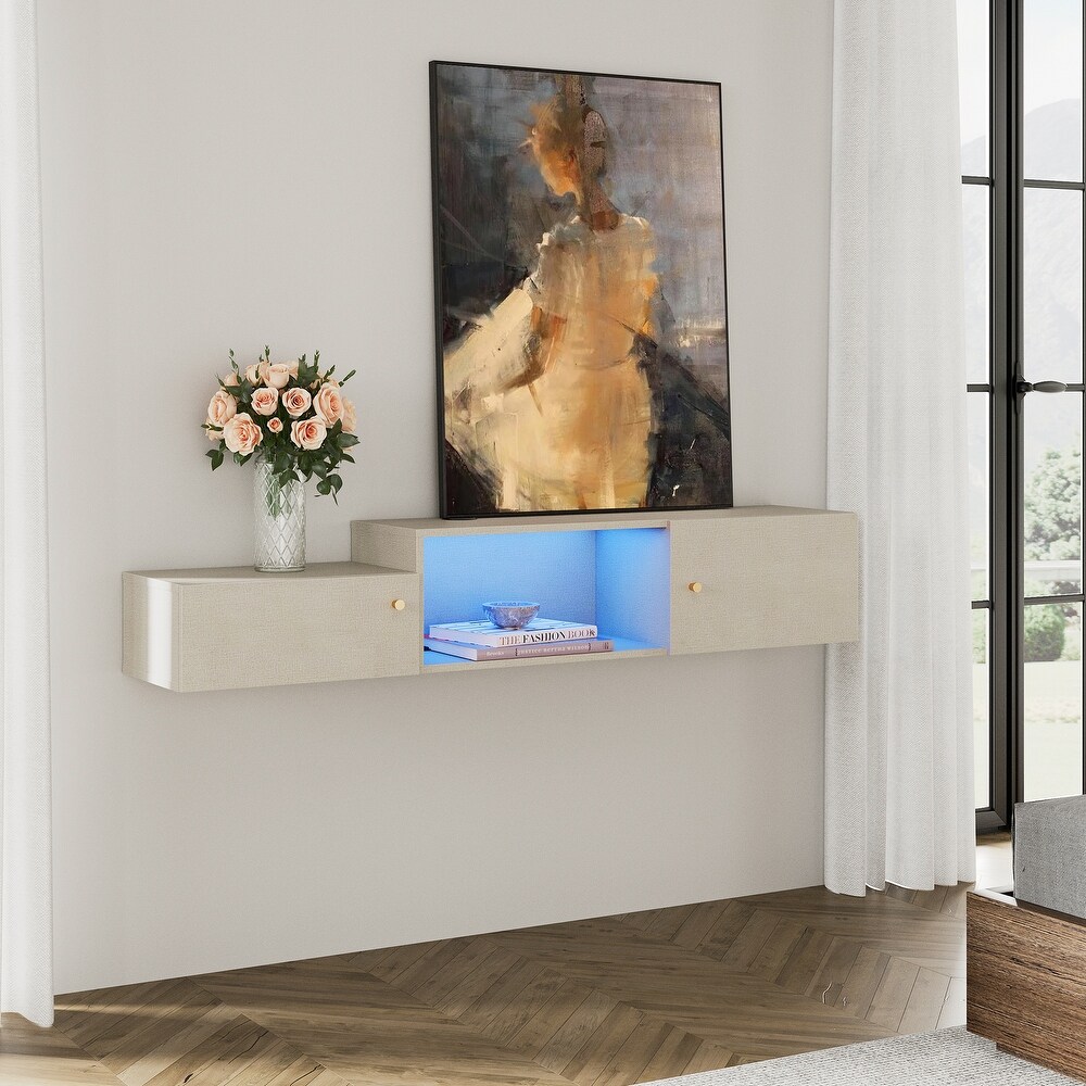 Floating LED Light TV Stand with Charging Station