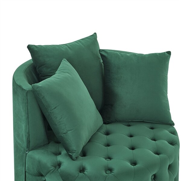 30 Round Velvet Swivel Chair with 3 Pillows and Button Tufted