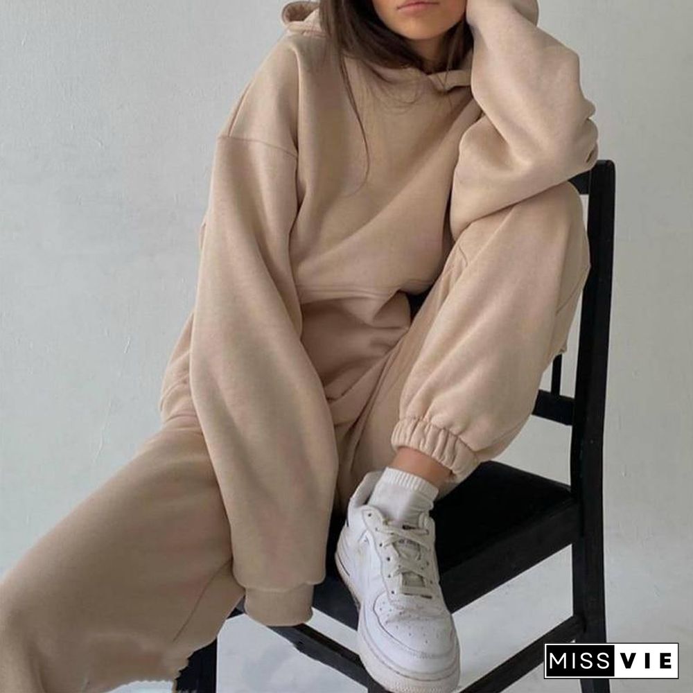 Tracksuits Women's Hoodie Pants Set Oversized Long Sleeve Sportwear Tracksuit Set Spring Autumn Suits On Fleece For Women