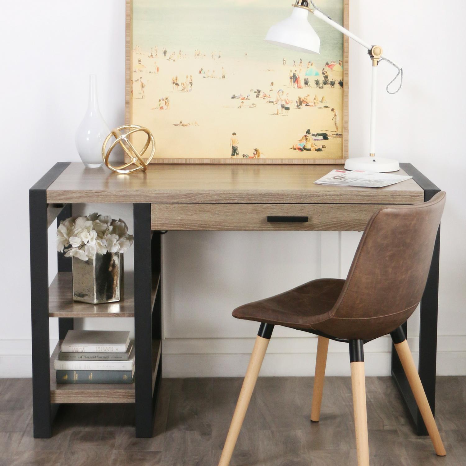 Barton Industrial 1-Drawer Driftwood Desk by River Street Designs