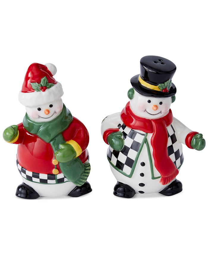 Spode Christmas Tree Black and White Snowperson Salt and Pepper