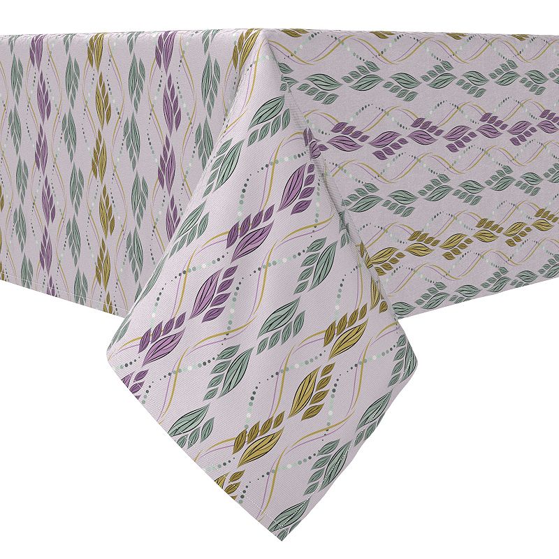 Square Tablecloth， 100% Cotton， 60x60， Leaves and Wavy Lines