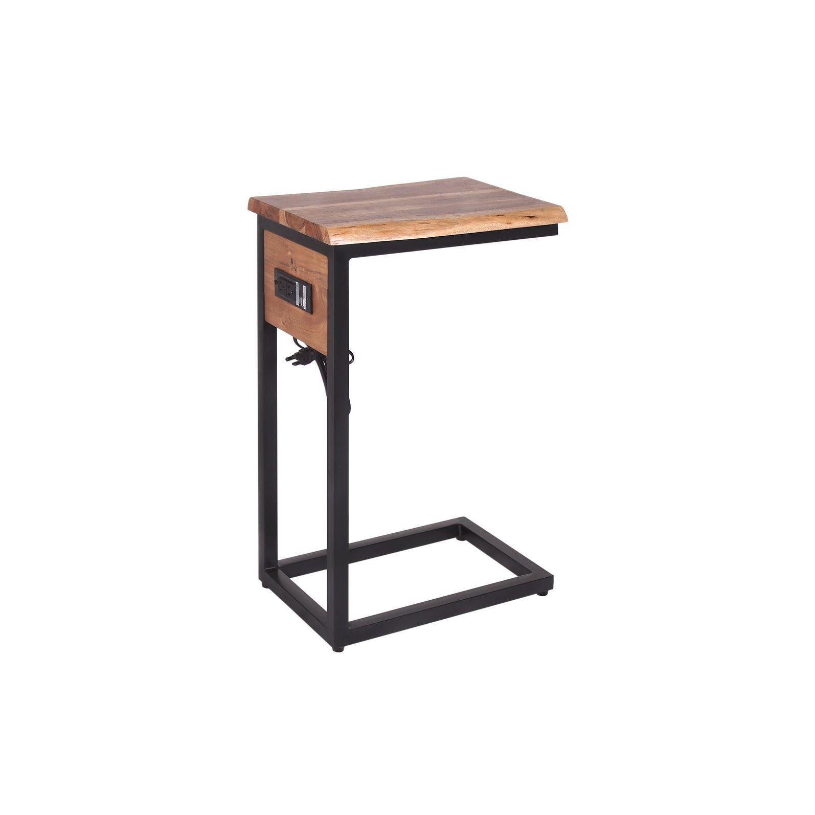 C Table Solid Wood， Fully Assembled with Power Outlet