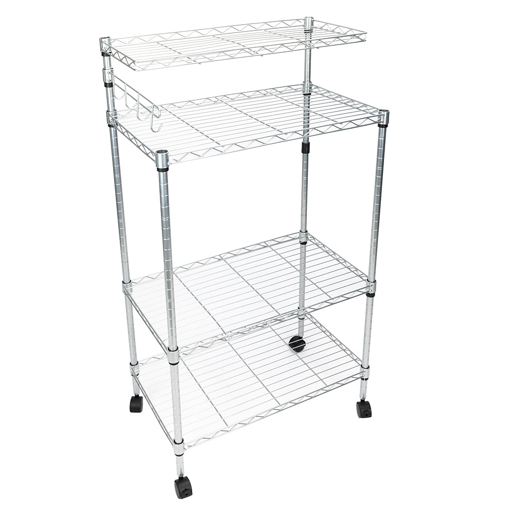 Veryke Microwave Stand， 4-Tier Bakers Racks for Kitchen， Kitchen Corner Bakers Rack， Food Storage Shelf for Spice Rack Organizer Workstation， Silver