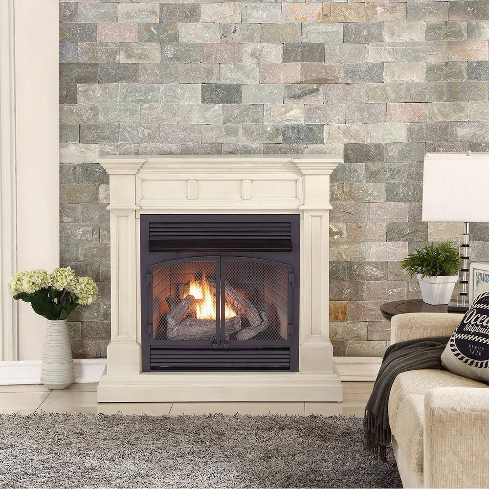 Duluth Forge Dual Fuel Ventless Gas Fireplace - 32000 BTU T-Stat Control Antique White Finish 170123