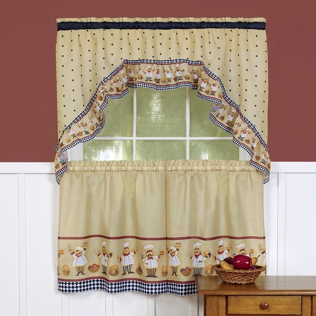 Kate Aurora Fat Chef Cucina Rod Pocket Cafe Kitchen Curtain Tier And Swag Valance Set