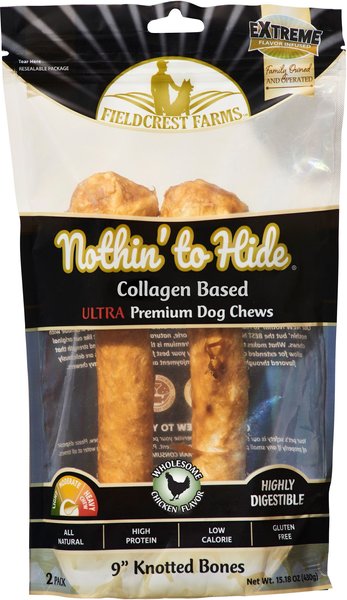 Fieldcrest Farms Nothin To Hide 9-in Ultra Knotted Bone Chicken Dog Treats， 2 count