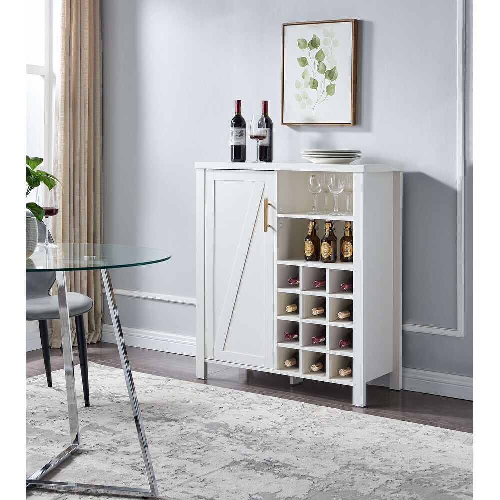 Farmhouse White Wine Cabinet with 12 Bottle Rack and Adjustable Shelves