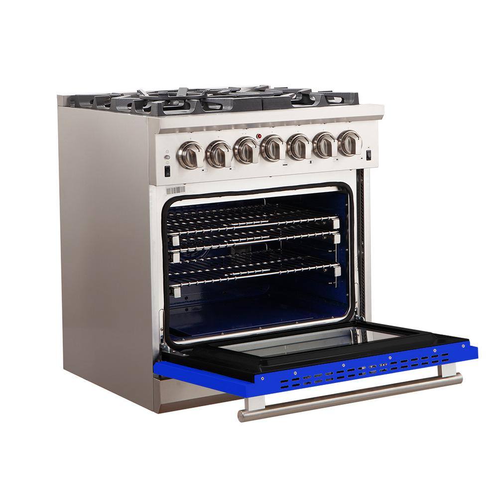 Forno Capriasca 30 in. 4.32 cu. ft. Oven Gas Range with 5 Gas Burners in Stainless Steel with Blue Door FFSGS6260-30BLU