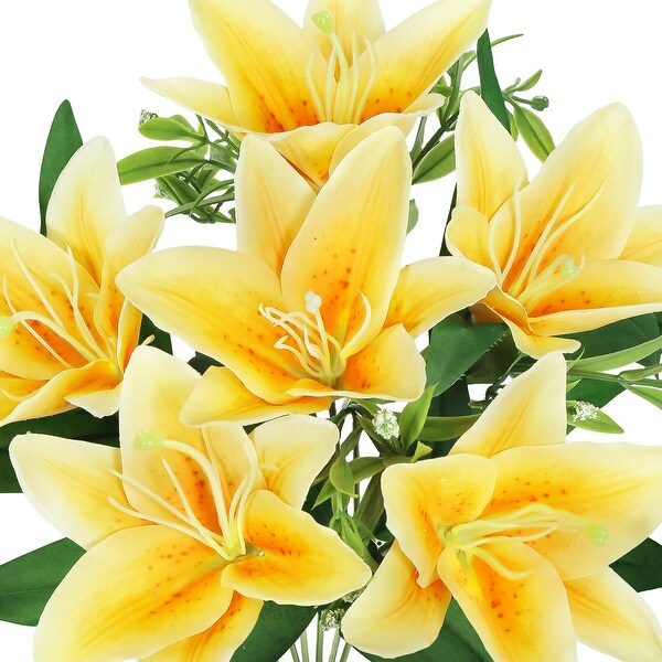 Set of 4 Yellow Artificial Stargazer Lily Flower Stem Bush Bouquet 13in