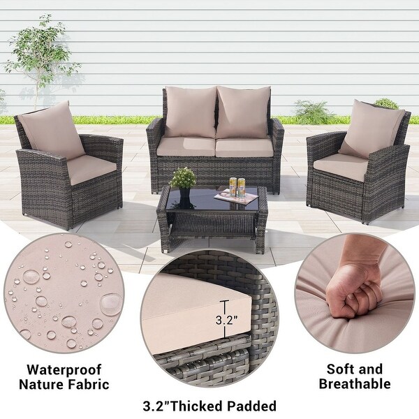 4 PCS Outdoor Patio Furniture Rattan Wicker Set for 4