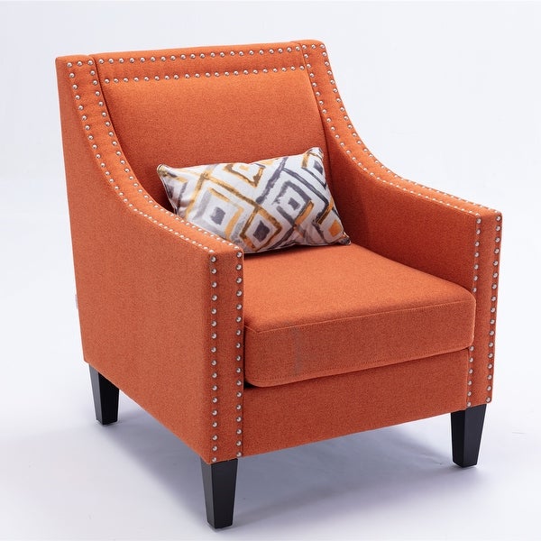 Linen Accent Armchair Living Room With Nailheads And Solid Wood Legs