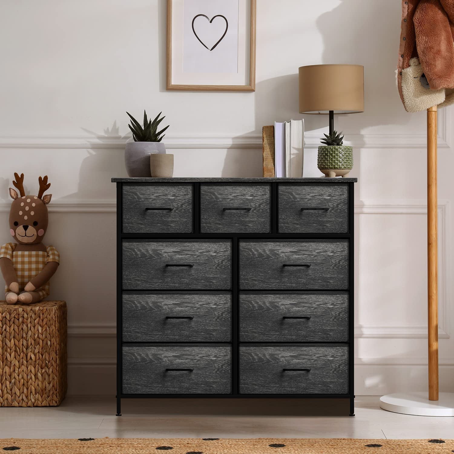 Sorbus 9 Drawer Fabric Dresser for Bedroom - Tall Storage Chest of Drawers for Clothes, Portable Stand up Wardrobe with Faux Wood Drawers, Store Clothing, Clutter, Linens.