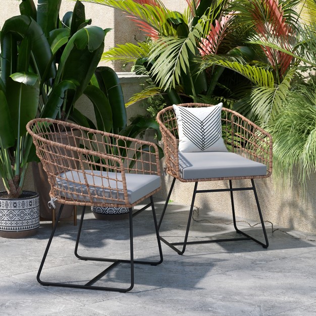 Flash Furniture Devon Set Of 2 Indoor outdoor Patio Boho Club Chairs Rope With Pe Wicker Rattan Cushions And Sled Base