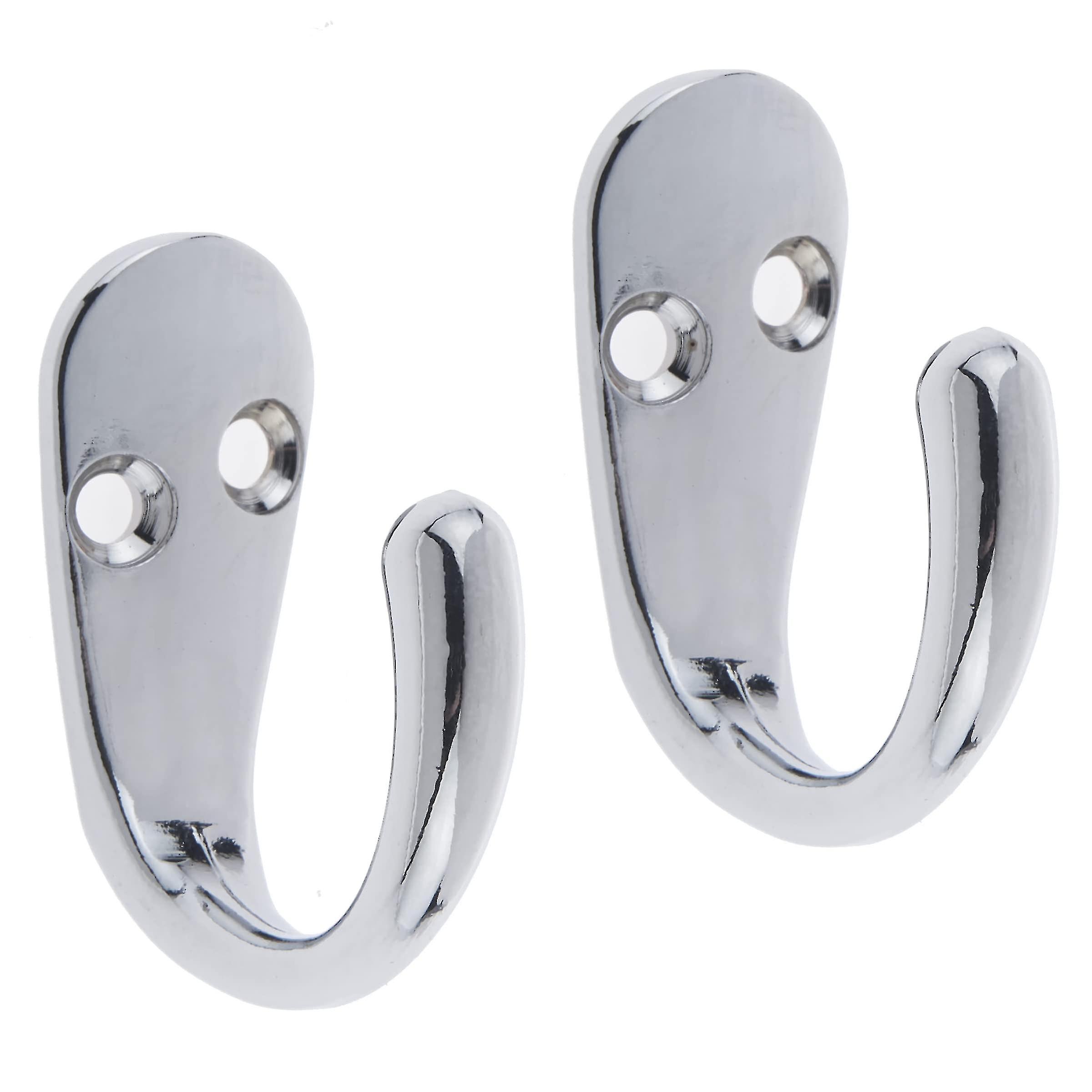 2x Single Robe Coat Hooks With Screws， Polished Chrome Finish， Door and Wall Mountable For Bathroom Bedroom Living