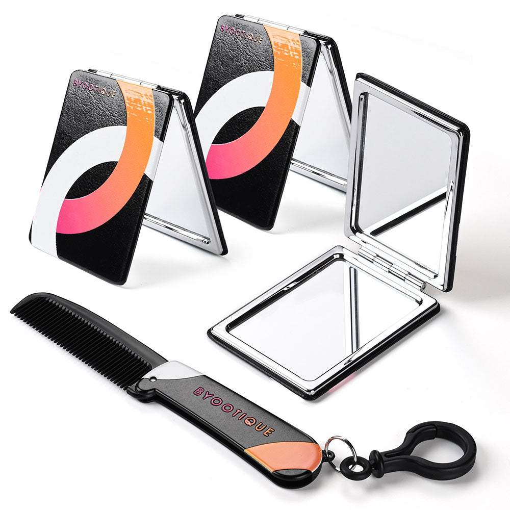 TheLAShop Rectangle Mini Compact Mirror 2x Magnifier with Comb 3ct/Pack