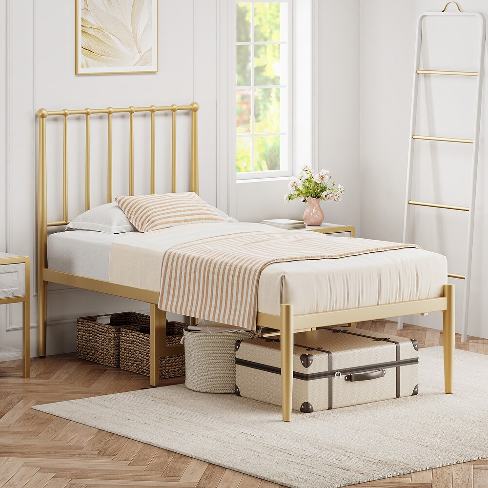 Gold Bed Frame with Metal Headboard and Footboard